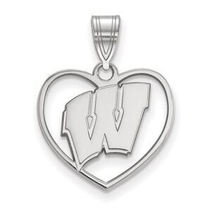 Sterling Silver U. of Wisconsin Initial W Heart Pendant